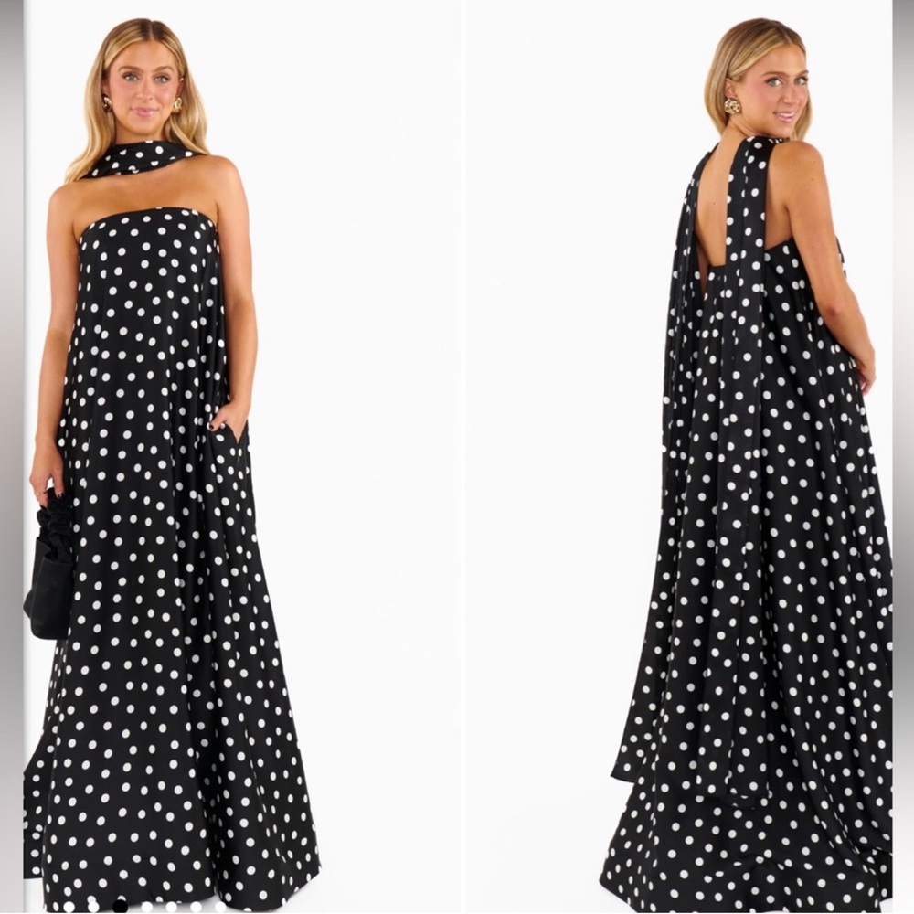 Show Me Your MuMu Black & White Polka Dot Halter Maxi Dress